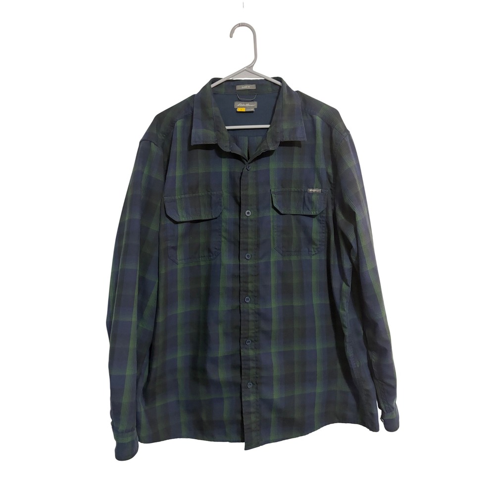 Eddie Bauer Shirt Button Down Plaid Navy Green Classic Fit XL‎ Gorpcore Outdoor